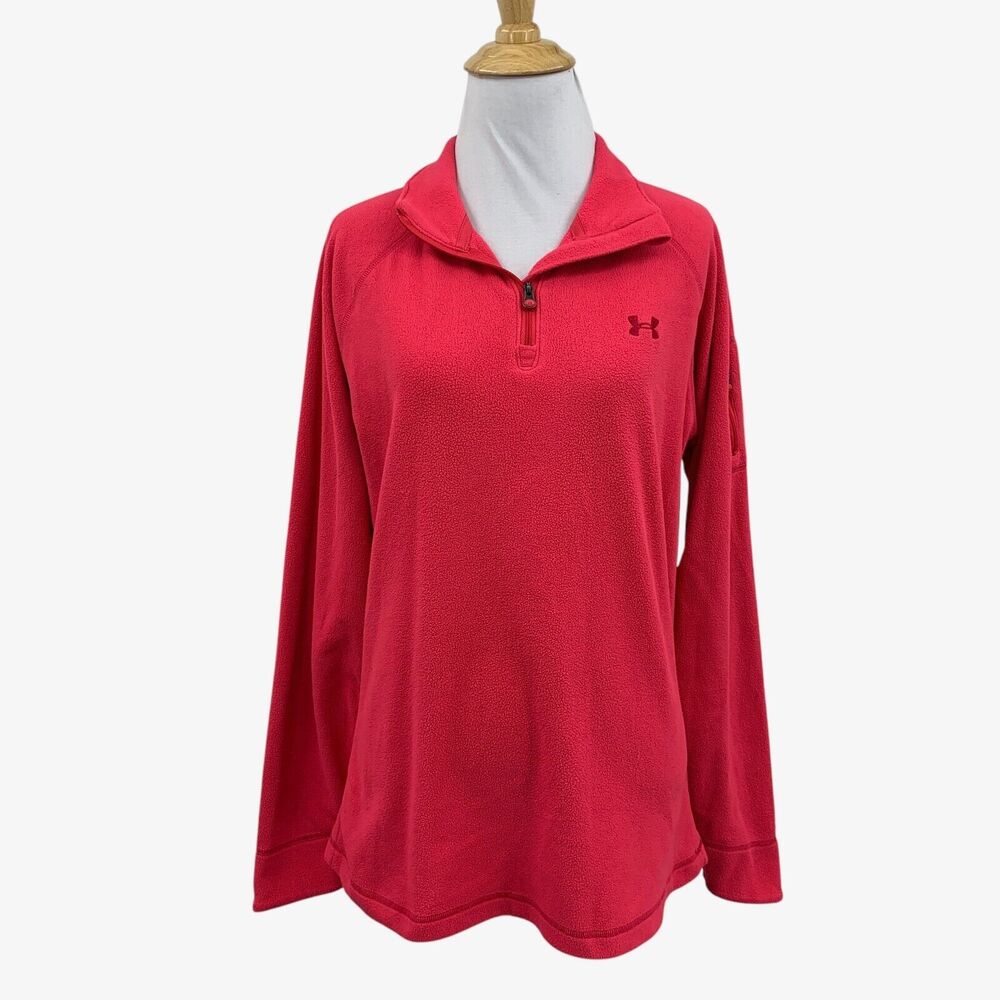 Under Armour Fleece Womens M Medium Watermelon Red Quarter Zip Sweatshirt Hiking